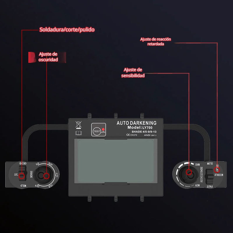 Máscara Para Soldar Con Oscurecimiento Automático, Carga Con Energía Solar. Área De Visión De 100×93 mm. Diseño de calavera.