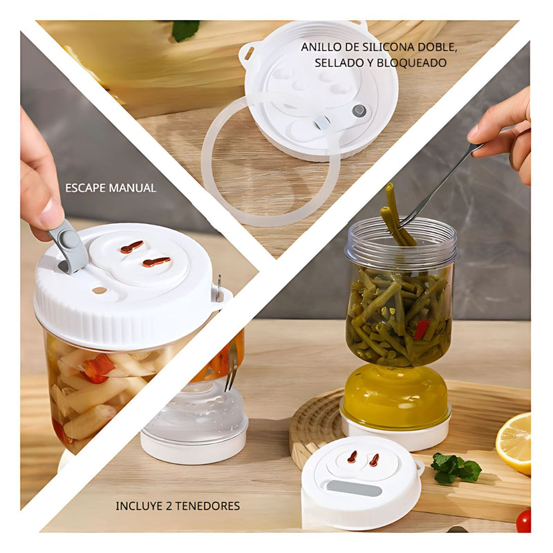 Frasco Invertible para Conservas, Encurtidos y Fermentación. Tarro Recipiente Hermético para Refrigerar, Marinar y Almacenar Alimentos. Envase.