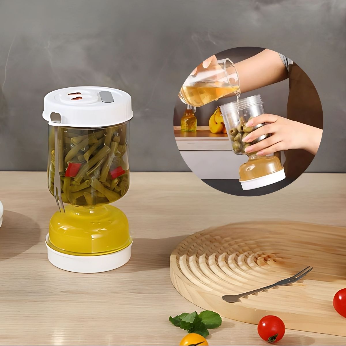 Frasco Invertible para Conservas, Encurtidos y Fermentación. Tarro Recipiente Hermético para Refrigerar, Marinar y Almacenar Alimentos. Envase.