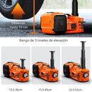 Gato Eléctrico Hidráulico 12V. Kit Set 6 en 1 con Compresor, Llave de Impacto y Luz LED para Autos y Camionetas.