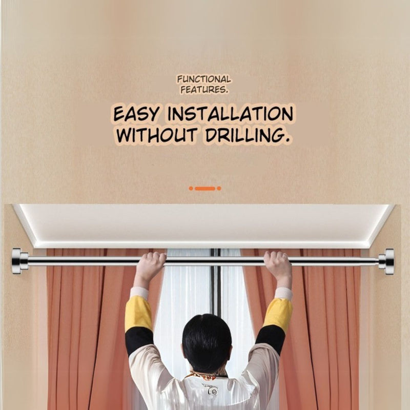 Barra ajustable para cortinas , closets y duchas de acero inoxidable. Barra extensible. Sin perforaciones. Ajustable 105-170cm. Se adapta a cualquier pared.