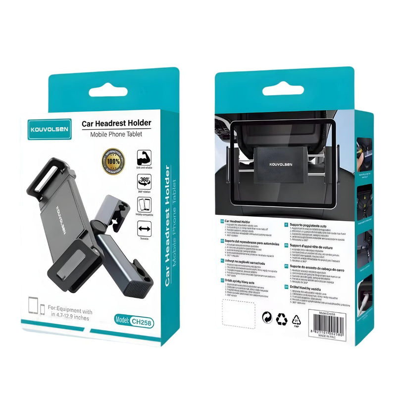 Soporte Para Celular y Tablet Para Cabecera de Auto. Porta Teléfono Ajustable con Brazo Extensible y Rotación 360° Para Asiento Trasero.