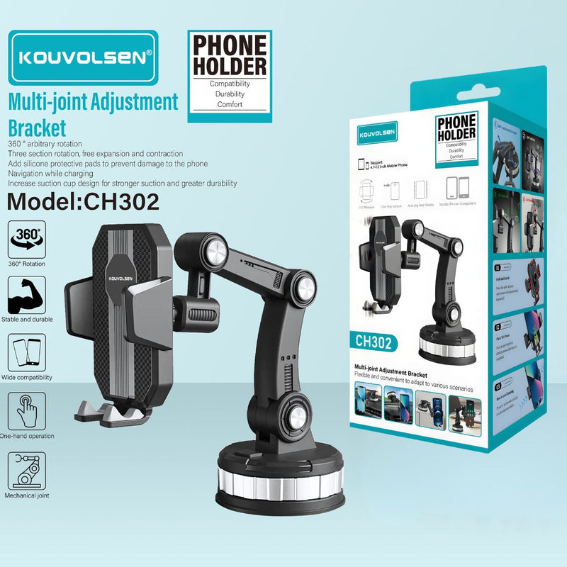Soporte de celular para auto Con Brazo Articulado Y Ventosa. Porta Teléfono Ajustable 360° Con Sujeción Firme Y Operación Con Una Mano.
