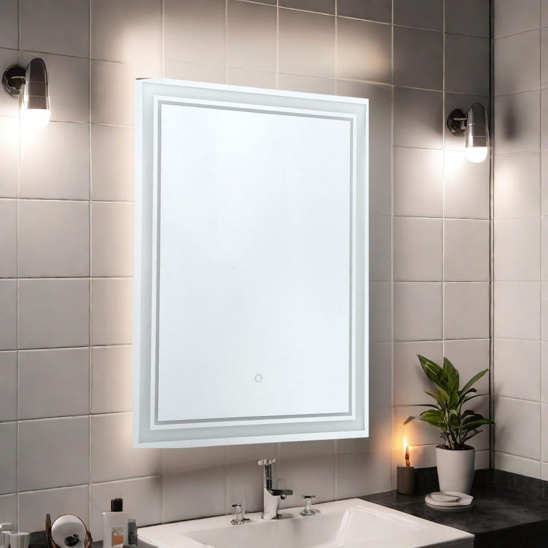Espejo LED Táctil de Pared 60x80 cm con 3 Tonos de Luz y Enchufe USA 110V Espejo Baño Moderno