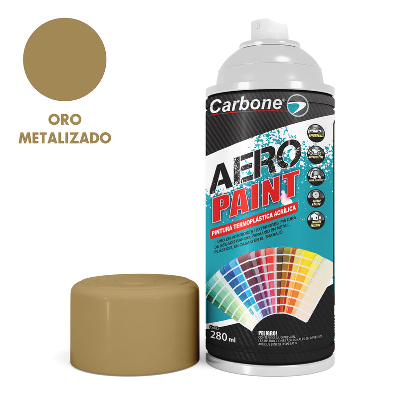 Pintura aerosol en Spray Oro 18K Metalizado 280ml. Interiores y exteriores alta calidad