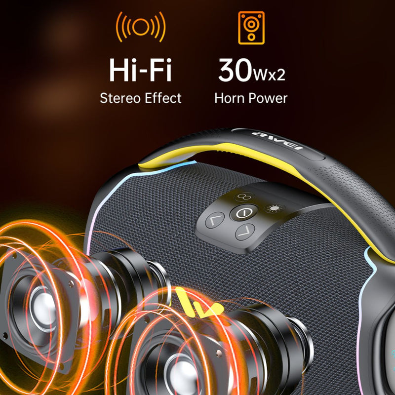 Bocina Bluetooth 5.3 Portátil de 60W. Speaker Parlante Inalámbrico de Alta Potencia. Altavoz Recargable con Resistencia al Agua IPX5 y Función TWS.