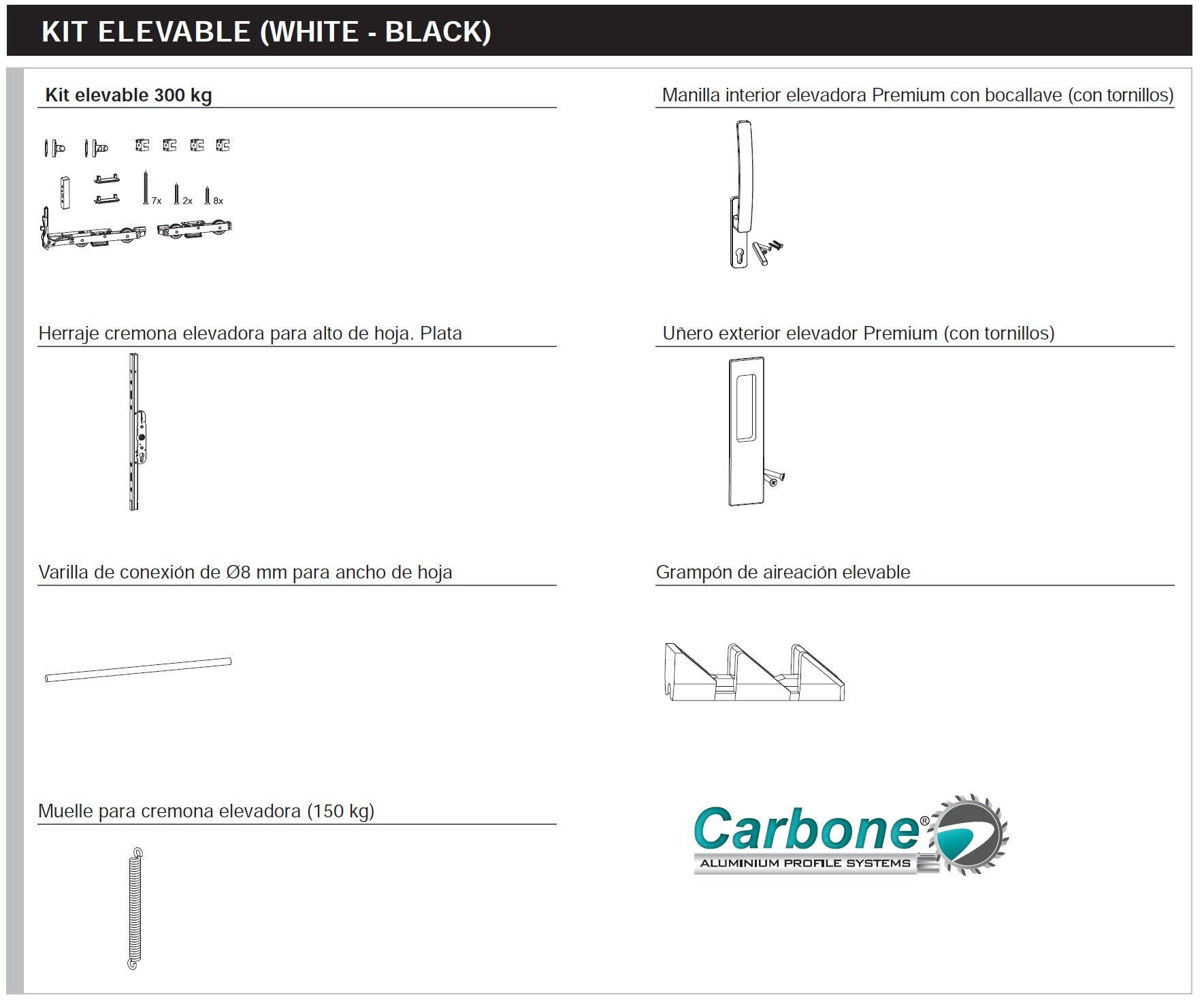 Kit Herrajes Completo Para Sistema Elevable Europa. Color Blanco.