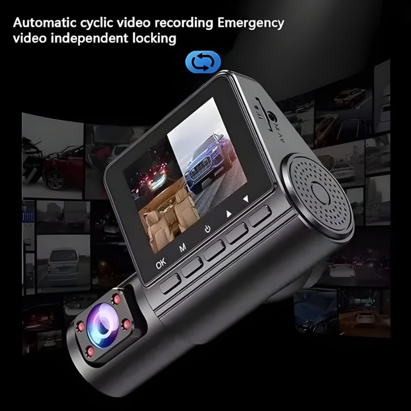 Dash Cam Cámara Triple Para Autos 1080P FHD. Grabación Frontal, Interior Y Trasera Con Visión Nocturna. Dashcam Con Cámara De Reversa Y Grabación En Bucle.