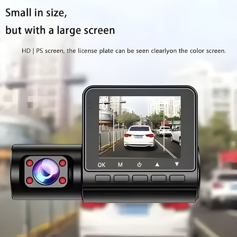 Dash Cam Cámara Triple Para Autos 1080P FHD. Grabación Frontal, Interior Y Trasera Con Visión Nocturna. Dashcam Con Cámara De Reversa Y Grabación En Bucle.