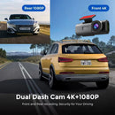 Dash Cam Cámara Doble Para Autos 4K + 1080P Con WiFi. Grabación Frontal Ultra HD Y Trasera Full HD. Dashcam Con Visión Nocturna Y App Móvil.