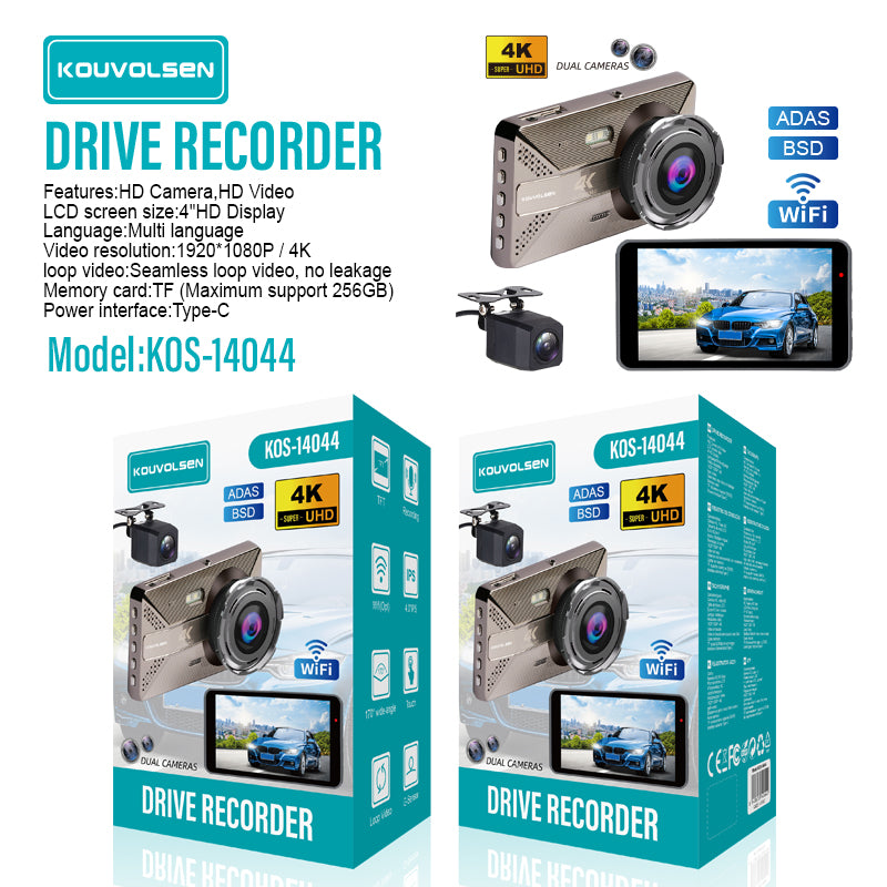 Dash Cam 4K Para Autos 1080P Y WiFi. Grabación Frontal Y Posterior Con ADAS Y Alerta De Punto Ciego. Cámara Vehicular Con Visión Nocturna.