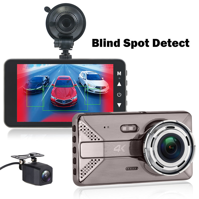 Dash Cam 4K Para Autos 1080P Y WiFi. Grabación Frontal Y Posterior Con ADAS Y Alerta De Punto Ciego. Cámara Vehicular Con Visión Nocturna.
