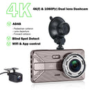 Dash Cam 4K Para Autos 1080P Y WiFi. Grabación Frontal Y Posterior Con ADAS Y Alerta De Punto Ciego. Cámara Vehicular Con Visión Nocturna.