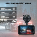 Dash Cam 4K Para Autos 1080P Y WiFi. Grabación Frontal Y Posterior Con ADAS Y Alerta De Punto Ciego. Cámara Vehicular Con Visión Nocturna.