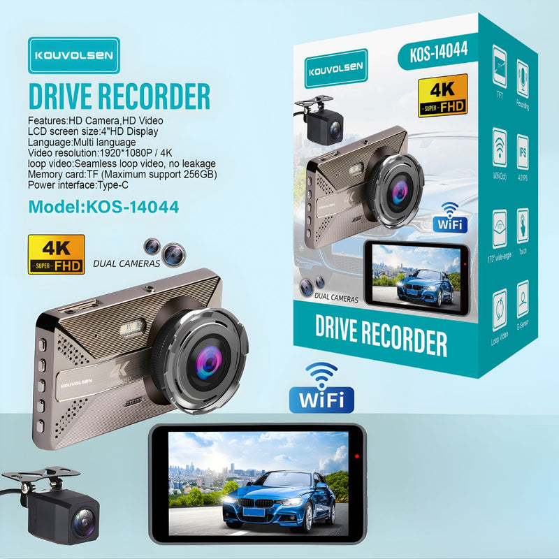 Dash Cam 4K Para Autos 1080P Y WiFi. Grabación Frontal Y Posterior Con ADAS Y Alerta De Punto Ciego. Cámara Vehicular Con Visión Nocturna.