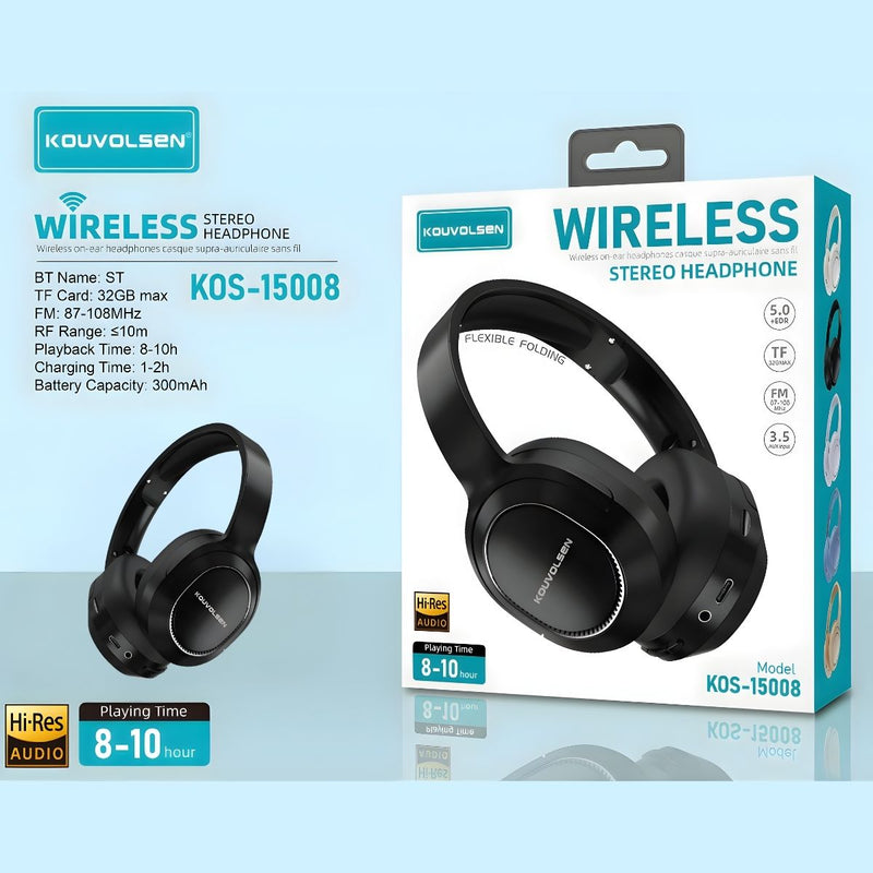 Audífonos Inalámbricos Bluetooth Hi-Res. Auriculares Plegables. Cascos Estéreo con Batería de 8-10 Horas. Color Negro.