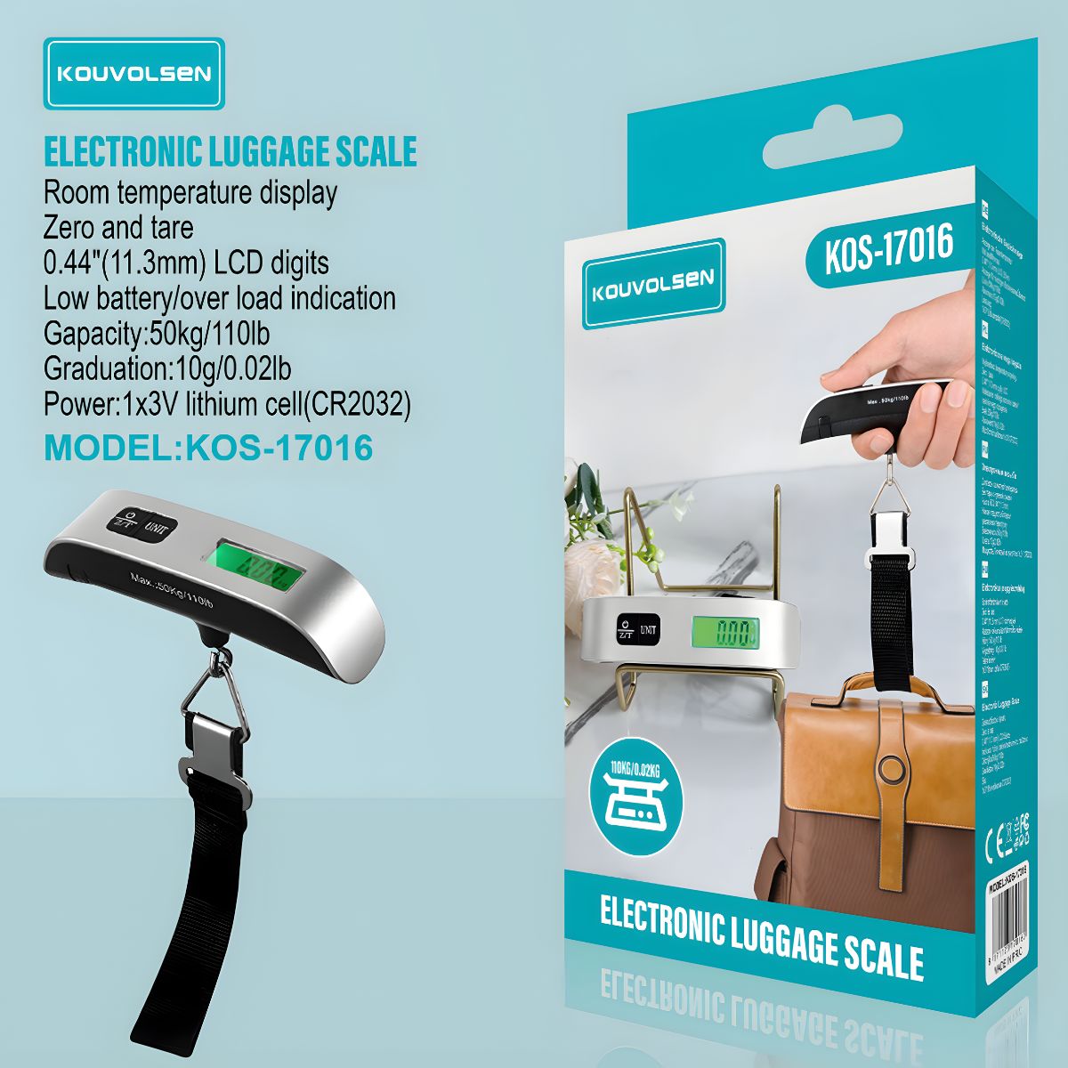 Báscula Electrónica para Equipaje. Balanza Portátil con Pantalla LCD. Soporta Hasta 50 Kg. Alta Precisión para Viajes.