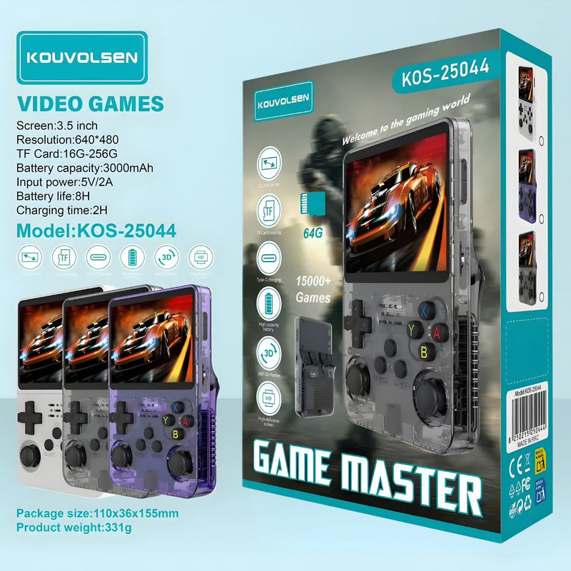 Consola de videojuegos Portátil Retro 3.5” 64GB con 15000 Juegos Integrados. Color negro.