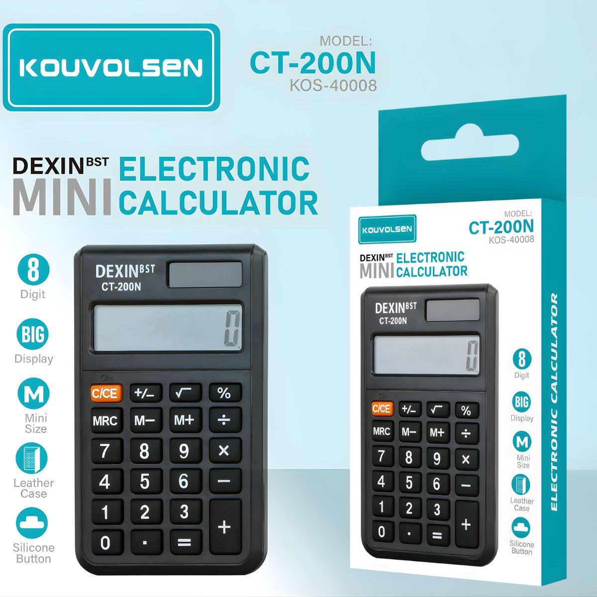 Calculadora Electrónica Mini de 8 Dígitos con Pantalla Grande, Teclas de Silicona y Estuche Protector (6x9cm).