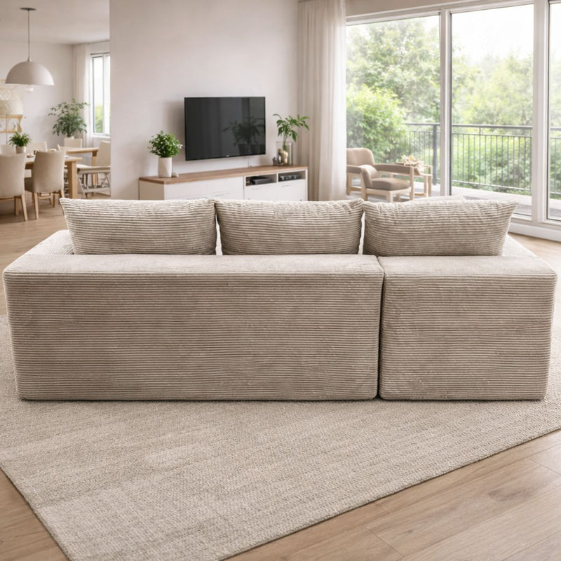 Sofá Seccional en L empacado al vacio Memory Foam de alta densidad 175X92X82cm+170X93X82cm Color Off-white 06