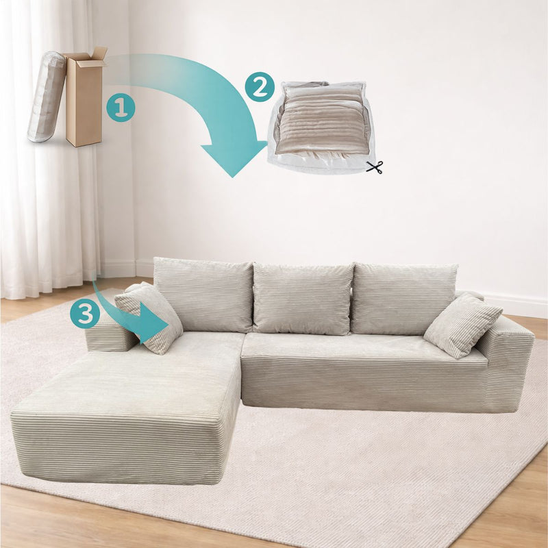 Sofá Seccional en L empacado al vacio Memory Foam de alta densidad 175X92X82cm+170X93X82cm Color Off-white 06