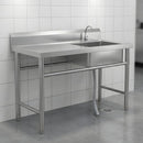 Fregador Industrial con Mesa de Trabajo y Tina del Lado Derecho (120x60x80cm). Lavaplatos Profesional Con Respaldo y Patas Reforzadas.