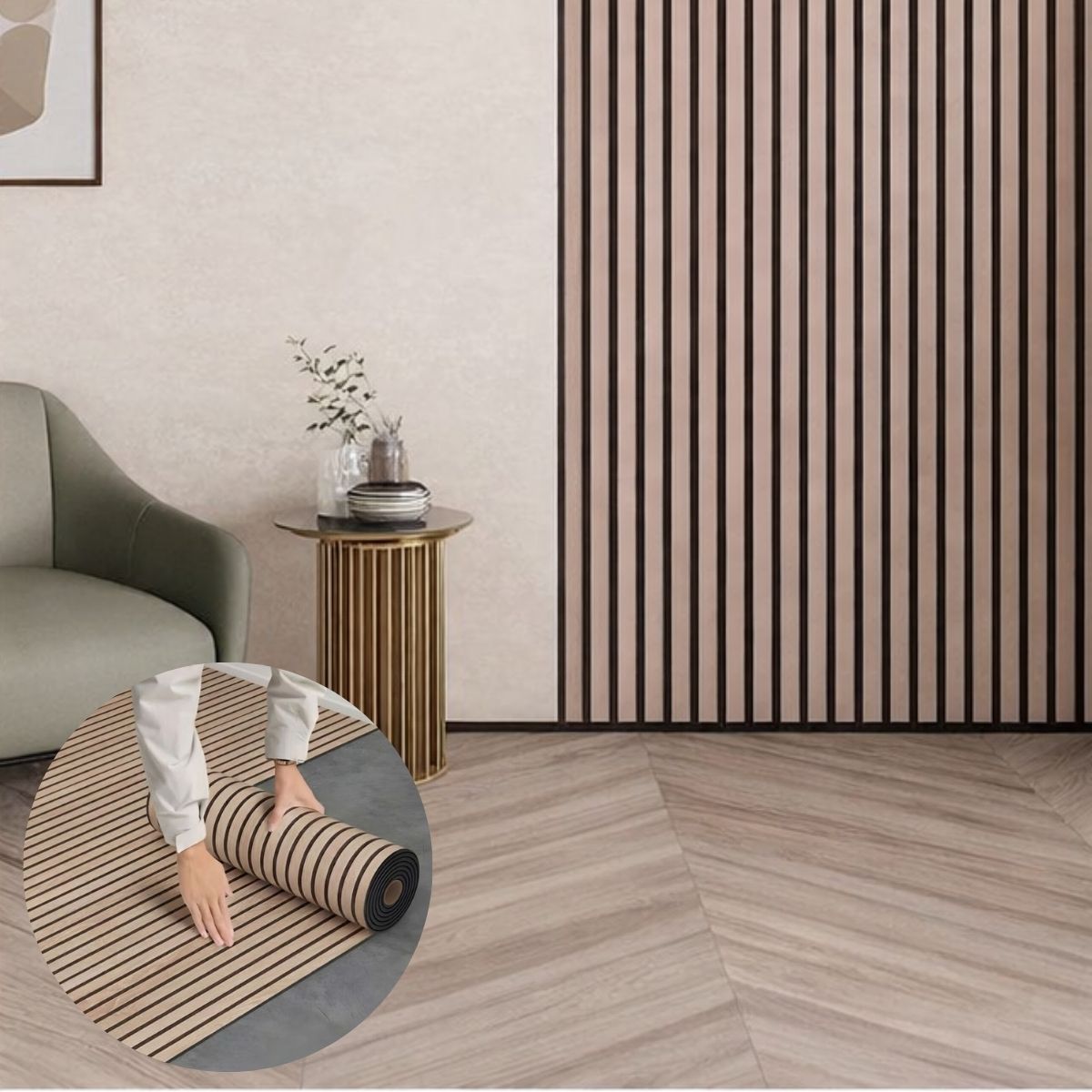 Revestimiento Decorativo Autoadhesivo Tipo Paneles para Pared Imitación Madera. Color Khaki (3m x 60cm).