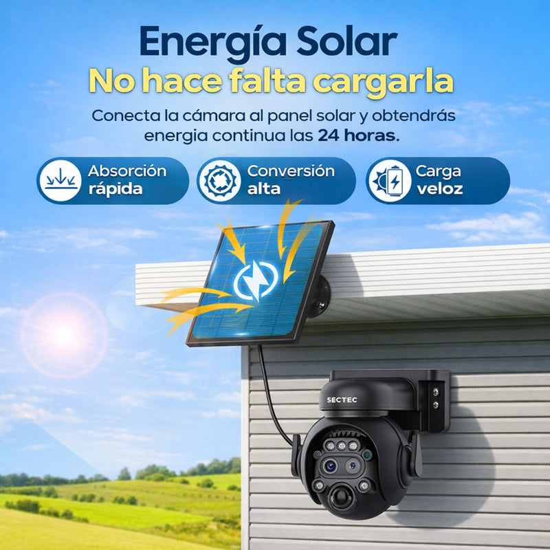 Cámara de Seguridad WiFi con Panel Solar 6MP. Cámara de videovigilancia con Visión Nocturna y Detección Humana. Zoom 12X