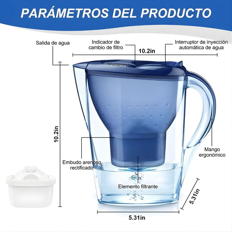 Jarra  con Filtro de agua de 3.5L con sistema carbón activado. Jarra Purificadora para Cocina.