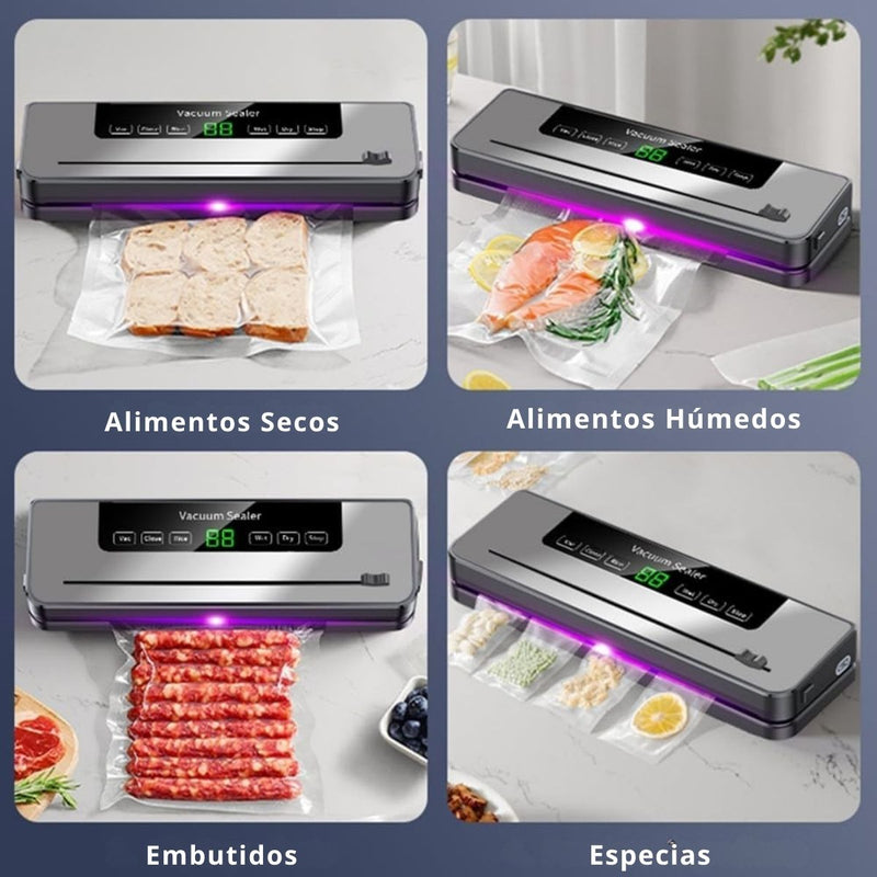 Sellador Al Vacío Con Esterilización UV Para Alimentos De ABS Resistente De 120W Con Medidas 14.5x3x 2.5" (36.8x7.6x6.3cm). Incluye 10 Bolsas