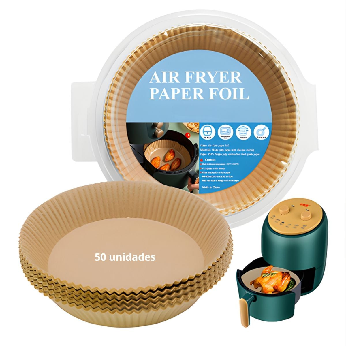 Papel Antiadherente Redondo Para Freidora De Aire 6.3"(16 cm). Papel Antigrasa Desechable Para Airfryer, Horno Y Freidora Resistente Al Aceite (50 Unds)