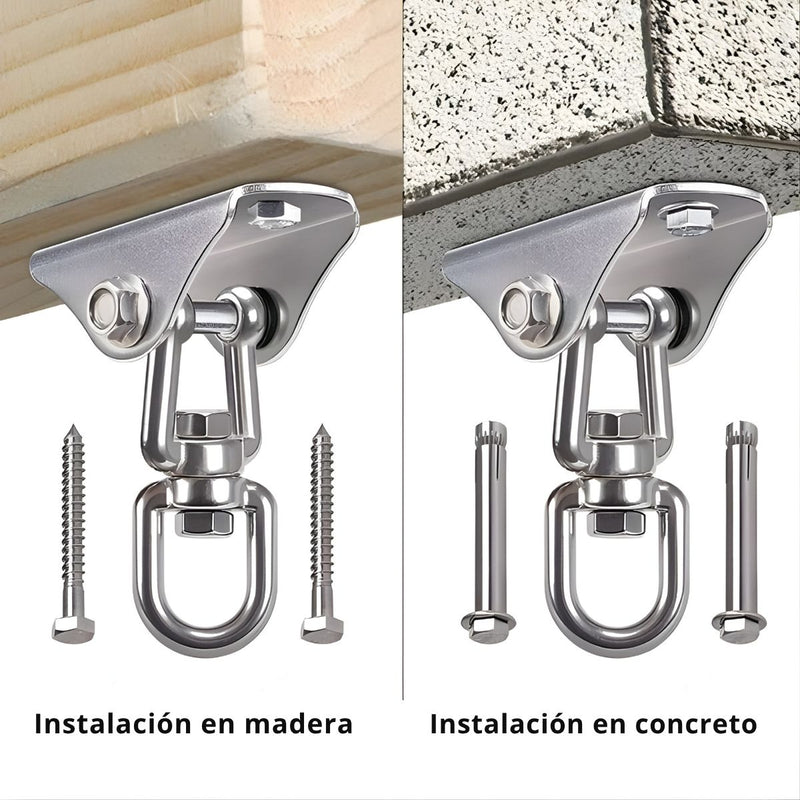 Gancho Para Hamaca, Columpio Y Sacos De Boxeo En Acero Inoxidable (90x40mm) Con Tornillos Para Madera Y Concreto Soporte De Suspensión. Perno Para Sillas Colgantes.(1 Und)