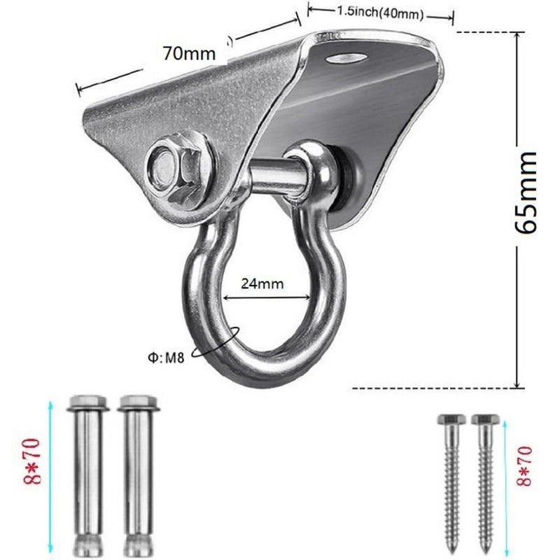 Gancho Para Hamaca, Columpio Y Sacos De Boxeo En Acero Inoxidable (70x40mm) Con Tornillos Para Madera Y Concreto Soporte De Suspensión. Perno Para Sillas Colgantes.(1 Und)