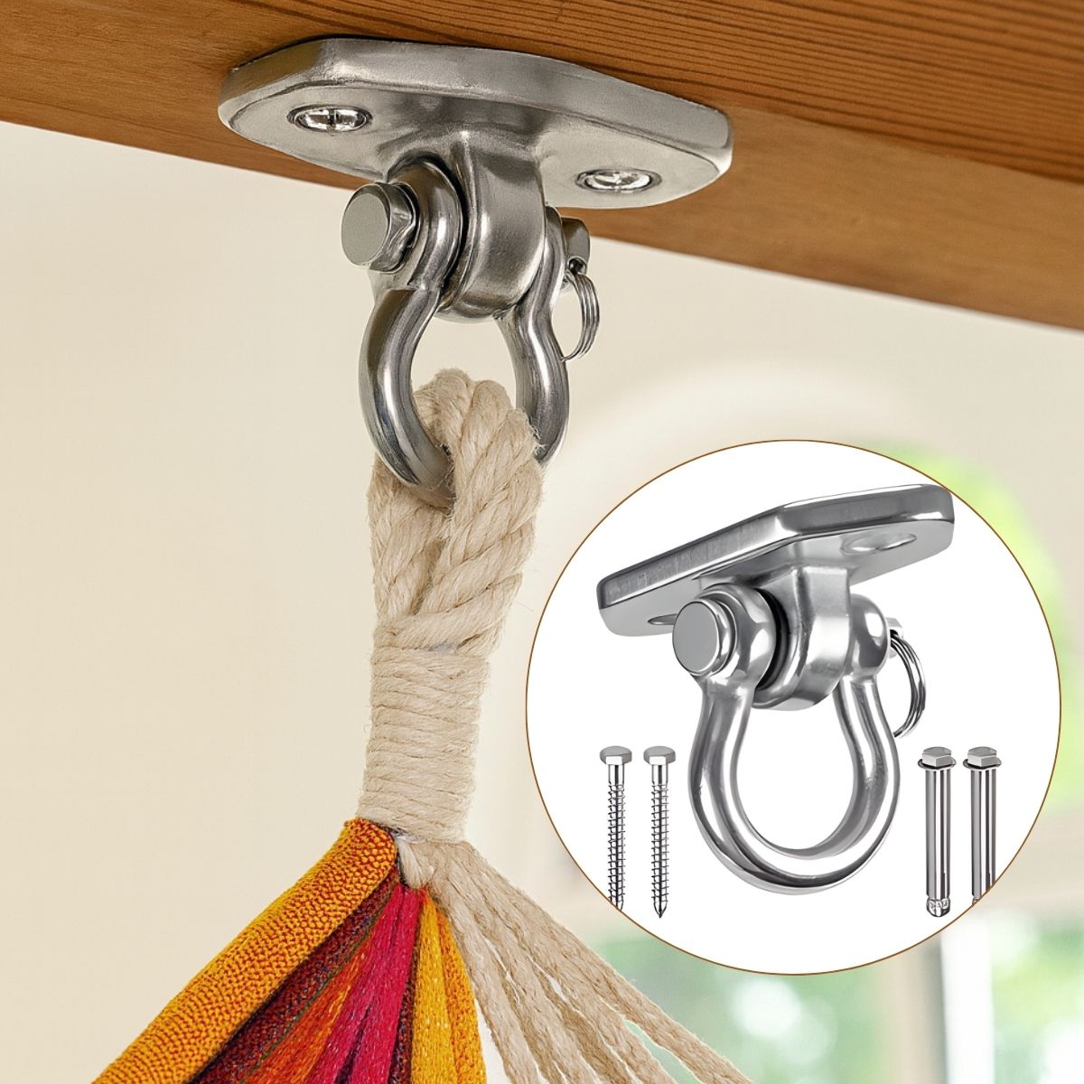 Gancho Para Hamaca, Columpio Y Sacos De Boxeo En Acero Inoxidable (70x40mm) Con Tornillos Para Madera Y Concreto Soporte De Suspensión. Perno Para Sillas Colgantes.(1 Und)