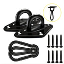 Gancho Para Hamaca Con Mosquetón De 5 mm En Hierro. Capacidad 200 Lbs. Argolla Para Poleas, Columpios, Entrenamiento Fitness Y Cuerdas. (Set de 2 unds) Color Negro