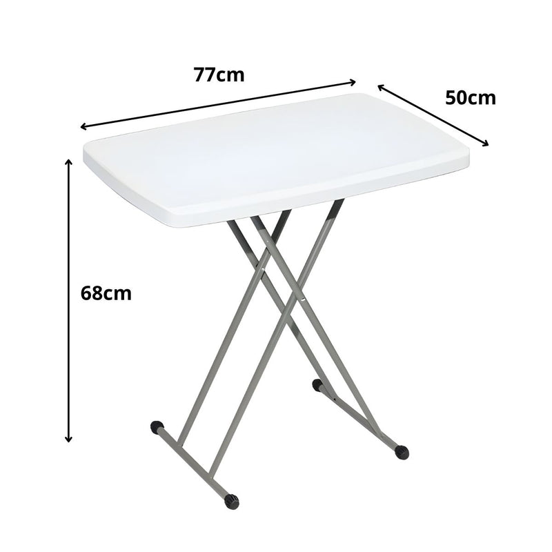 Mesa Plegable Portátil De Plástico Liviana Con Patas Metálicas De 30x20x27" (77x50x68 cm) Para Camping, Comidas, Eventos, Buffet, Oficina. Color Blanco.