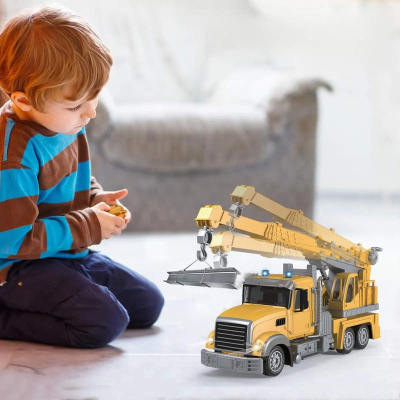 Camión Grúa de Juguete con Control Remoto con luz, brazo extensible, batería recargable 3.7V Tamaño 15.5 x 11x 36cm. Camión Plástico para Niños.