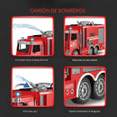 Camión de bomberos con rociador de agua, luces LED, control remoto,  batería recargable, 15.5x11x36cm Camión de Juguete para Niños.