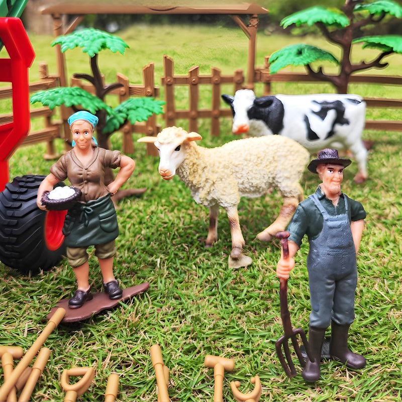 Tractor agrícola de juguete con granja y animales. Vehículo de 8.46” x 4.33” x 6.30 “plástico. Juego de Granja para niños. Set de 45 pzas.