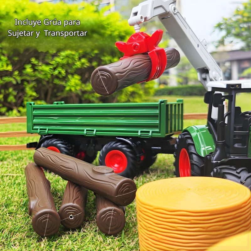Tractor agrícola de juguete con granja y animales. Vehículo de 8.46” x 4.33” x 6.30 “plástico. Juego de Granja para niños. Set de 45 pzas.