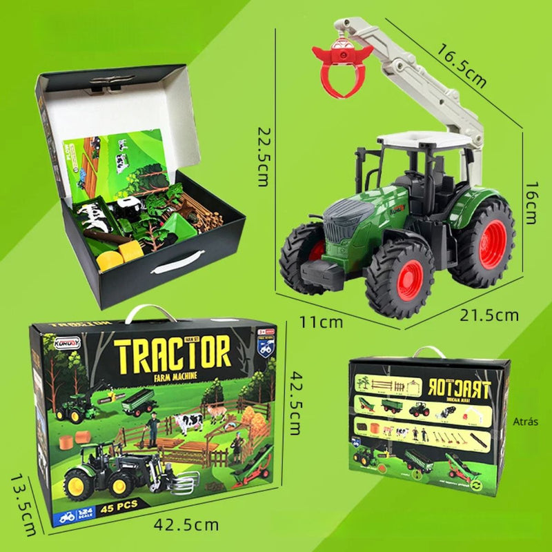 Tractor agrícola de juguete con granja y animales. Vehículo de 8.46” x 4.33” x 6.30 “plástico. Juego de Granja para niños. Set de 45 pzas.