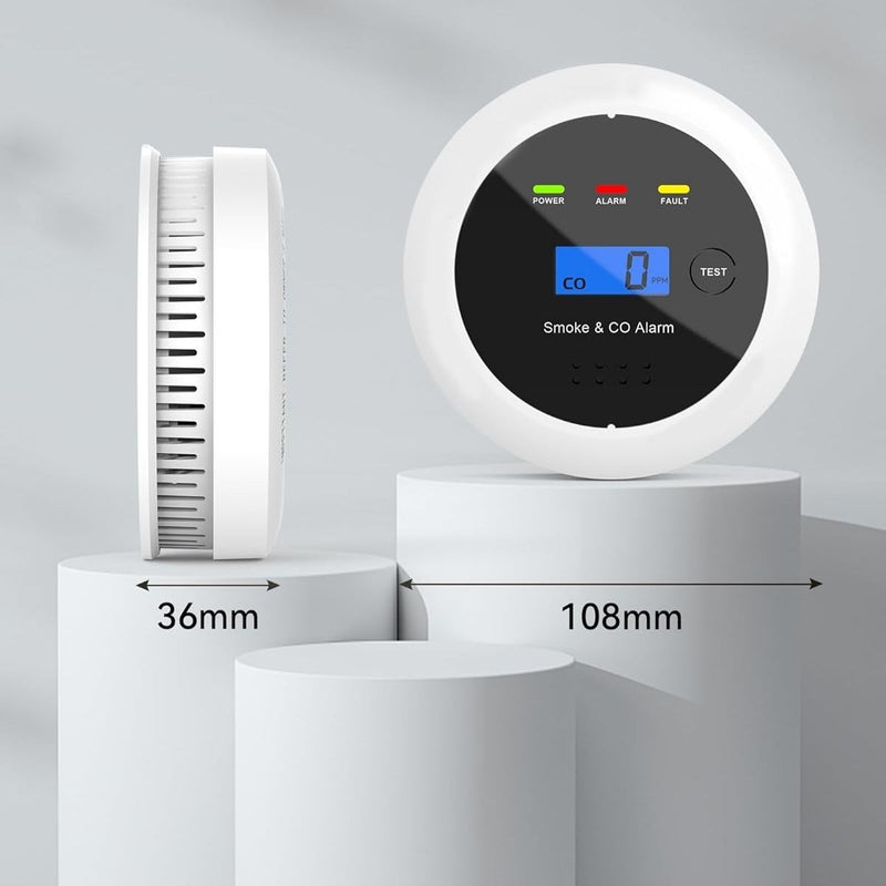 Detector De Humo Y Monóxido De Carbono (CO2) 2 En 1 Con Pantalla Digital Y Alarma De 85dB. Utiliza 3 baterias AA (No incluidas)