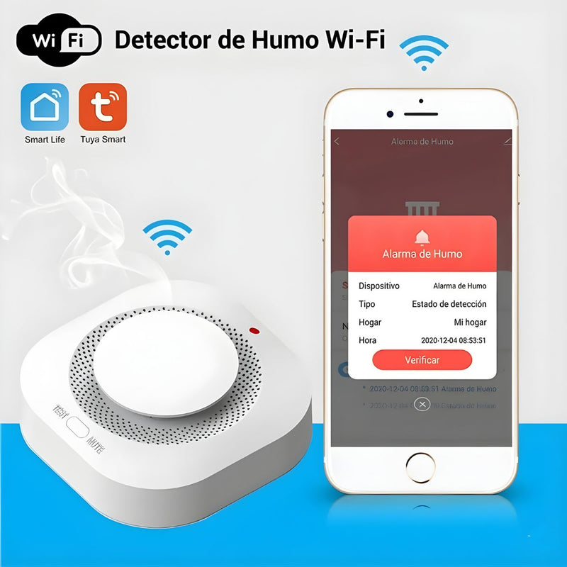 Detector de Humo APP Smart WiFi 80dB  Compatible con App Tuya no incluye Baterías. Alarma contra Incendios