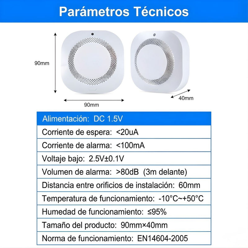 Detector de Humo APP Smart WiFi 80dB  Compatible con App Tuya no incluye Baterías. Alarma contra Incendios