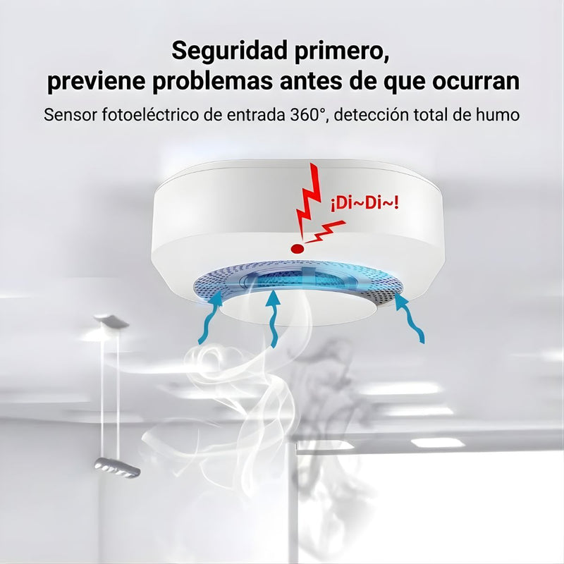 Detector de Humo Inalámbrico Mini 433MHz 80dB  LED y Botón Test/Mute. No incluye batería. Alarma contra incendios.