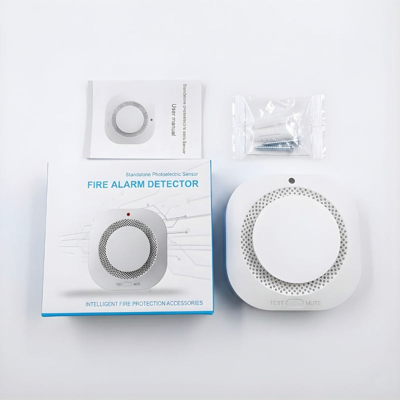 Detector de Humo Inalámbrico Mini 433MHz 80dB  LED y Botón Test/Mute. No incluye batería. Alarma contra incendios.