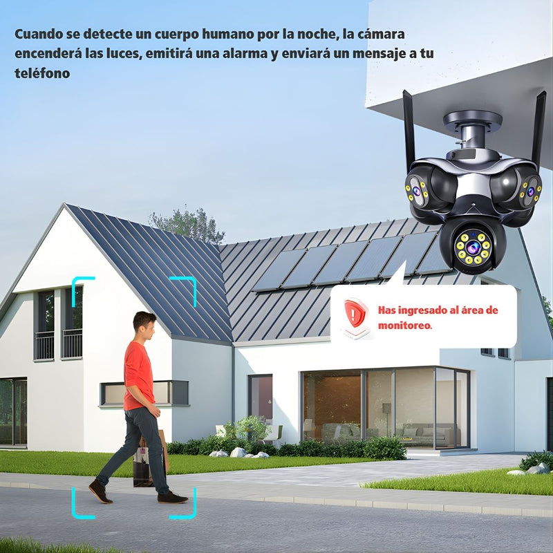 Cámara De Seguridad PTZ 25MP Ultra HD WiFi De 5 Lentes Con Rotación Eléctrica 355°/90°, IP65, Visión Nocturna A Color Memoria 32GB. Cámara Domo. Cámara Vigilancia