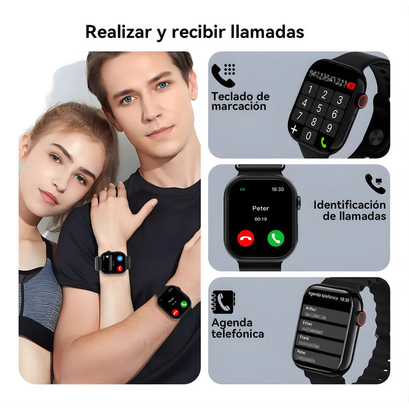 Smartwatch con Llamadas con Pantalla HD 2.19”  Bluetooth, Salud Avanzada y Deportes . Color Negro