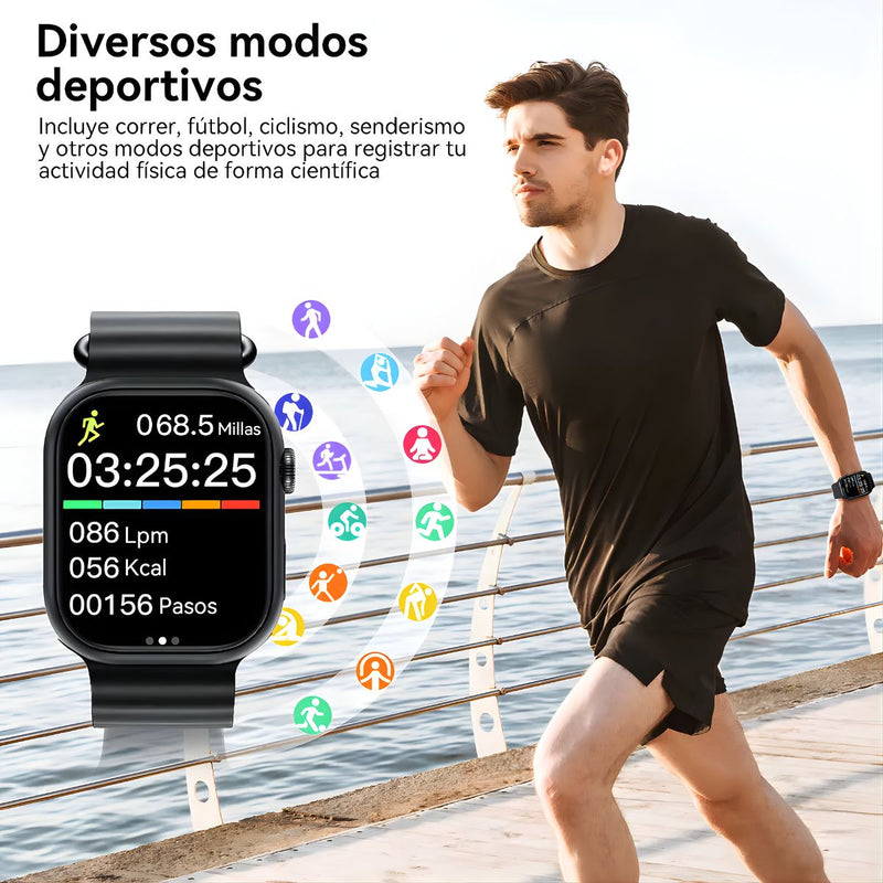 Smartwatch con Llamadas con Pantalla HD 2.19”  Bluetooth, Salud Avanzada y Deportes . Color Negro
