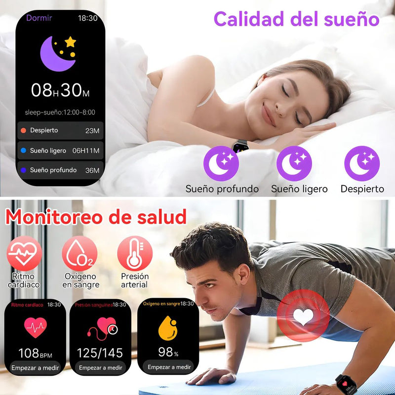 Smartwatch con Llamadas con Pantalla HD 2.19”  Bluetooth, Salud Avanzada y Deportes . Color Negro